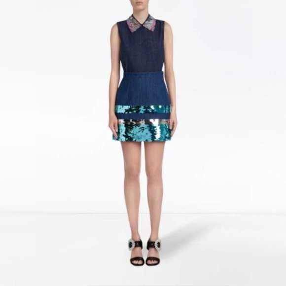 NWT Miu Miu orange silver sequin denim mini skirt - Picture 3 of 16